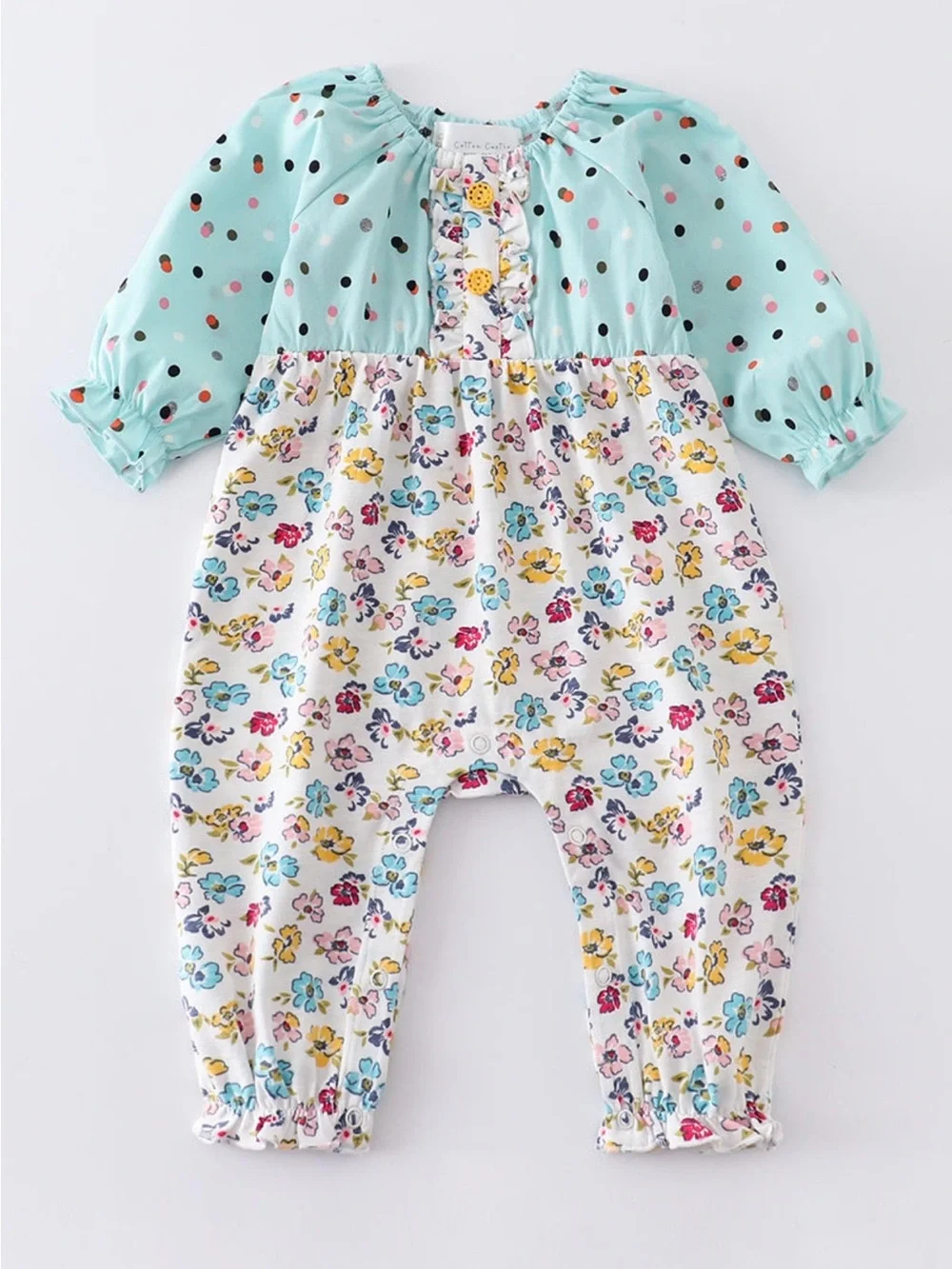 NWT Cotton Castle Baby Floral & Mint Polka Dot One-Piece Romper